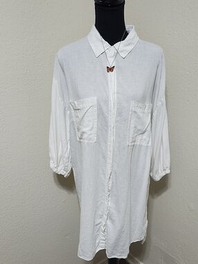 Young, Fabulous & Broke "Sand Dollar" Linen Blend Shirt Dress Sz S Lagenlook